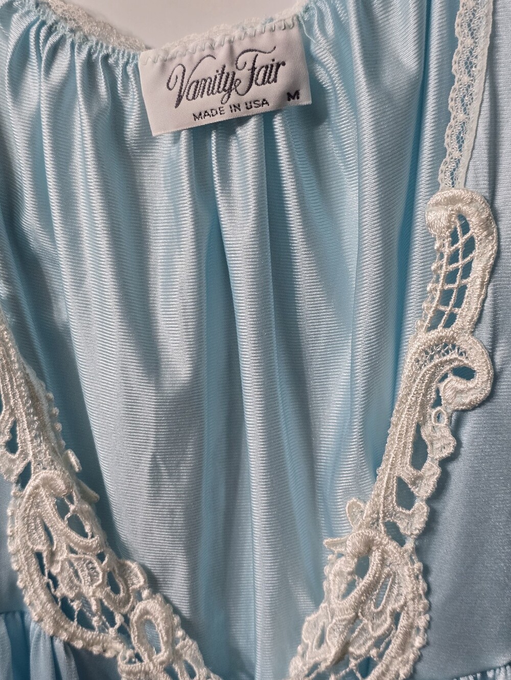 Vanity Fair Light Blue Satin Lace-Trim Nightgown Set - Picture 5 of 8
